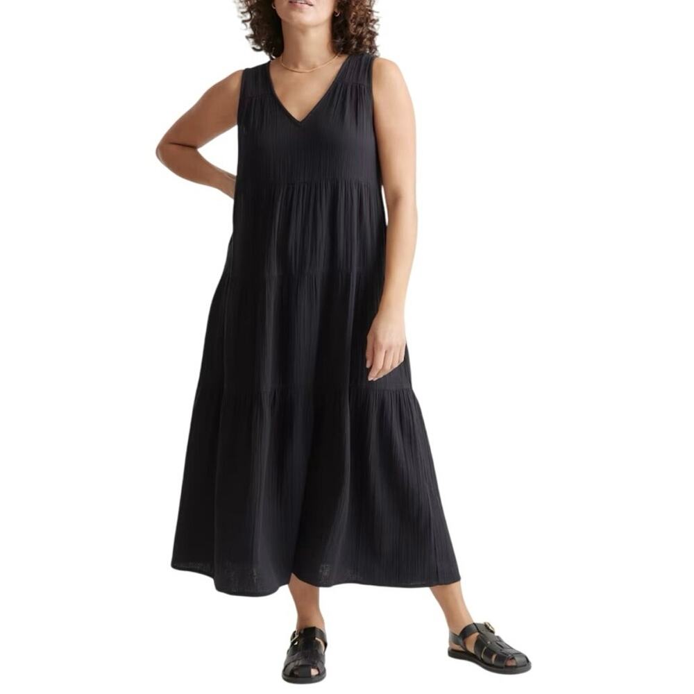 NWT Quince Black Sleeveless V-Neck Maxi Dress